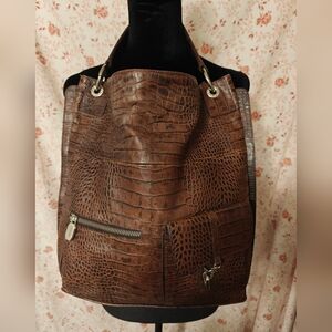 Prüne Brown Leather Shopper Large Croc Embossed New Bag